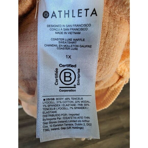 Athleta Orange Coaster Luxe Waffle Knit Sweatshirt Womens Size 1X - Picture 4 of 9